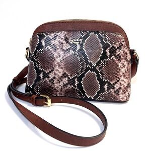 Dune London Brown Snakeskin Print Faux Leather Dome Crossbody Bag